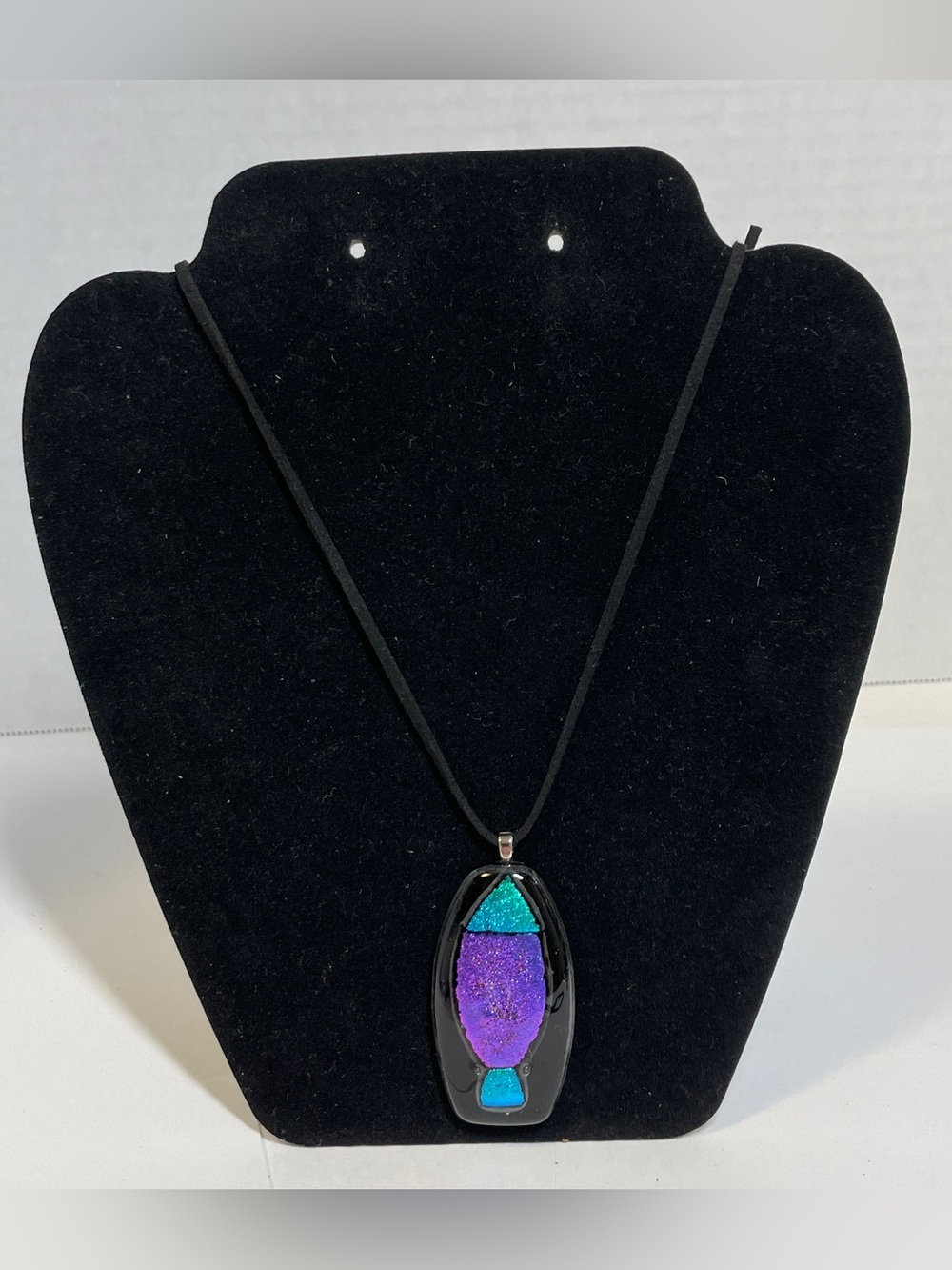 Dichroic Iridescent Multicolor Glass Fish Pendant Necklace Adjustable Cord